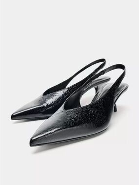 Zara Black Slingback Kitten Heel
